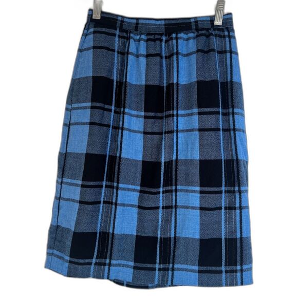 VTG Brian David Canada Tartan Plaid Skirt Blue Black Wool Blend Size Small - Picture 1 of 6